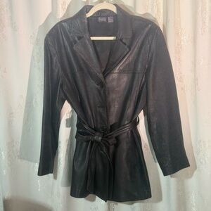 Hillard & Hanson Black Leather Belted Jacket